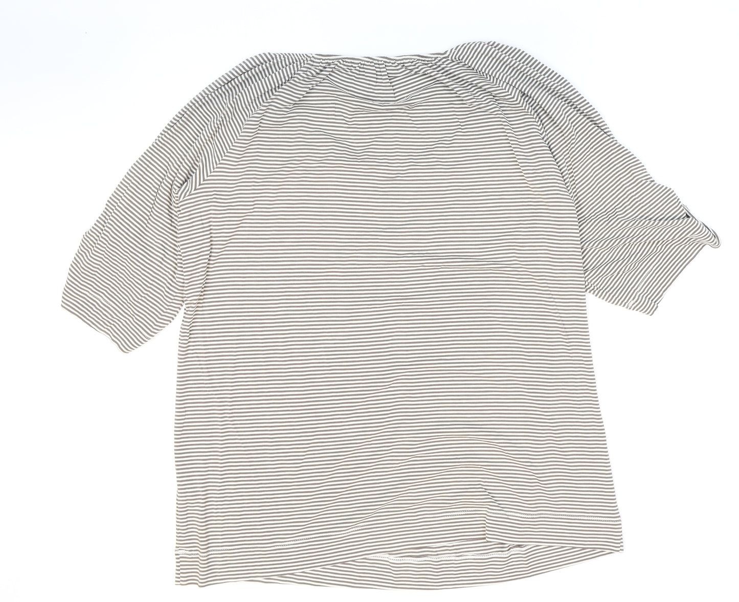 Marks and Spencer Womens Black Striped Viscose Basic T-Shirt Size 16 Round Neck