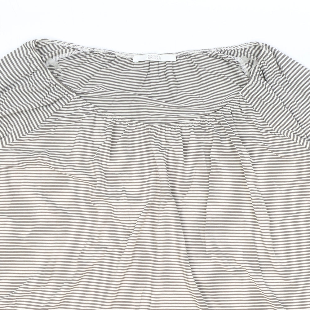 Marks and Spencer Womens Black Striped Viscose Basic T-Shirt Size 16 Round Neck