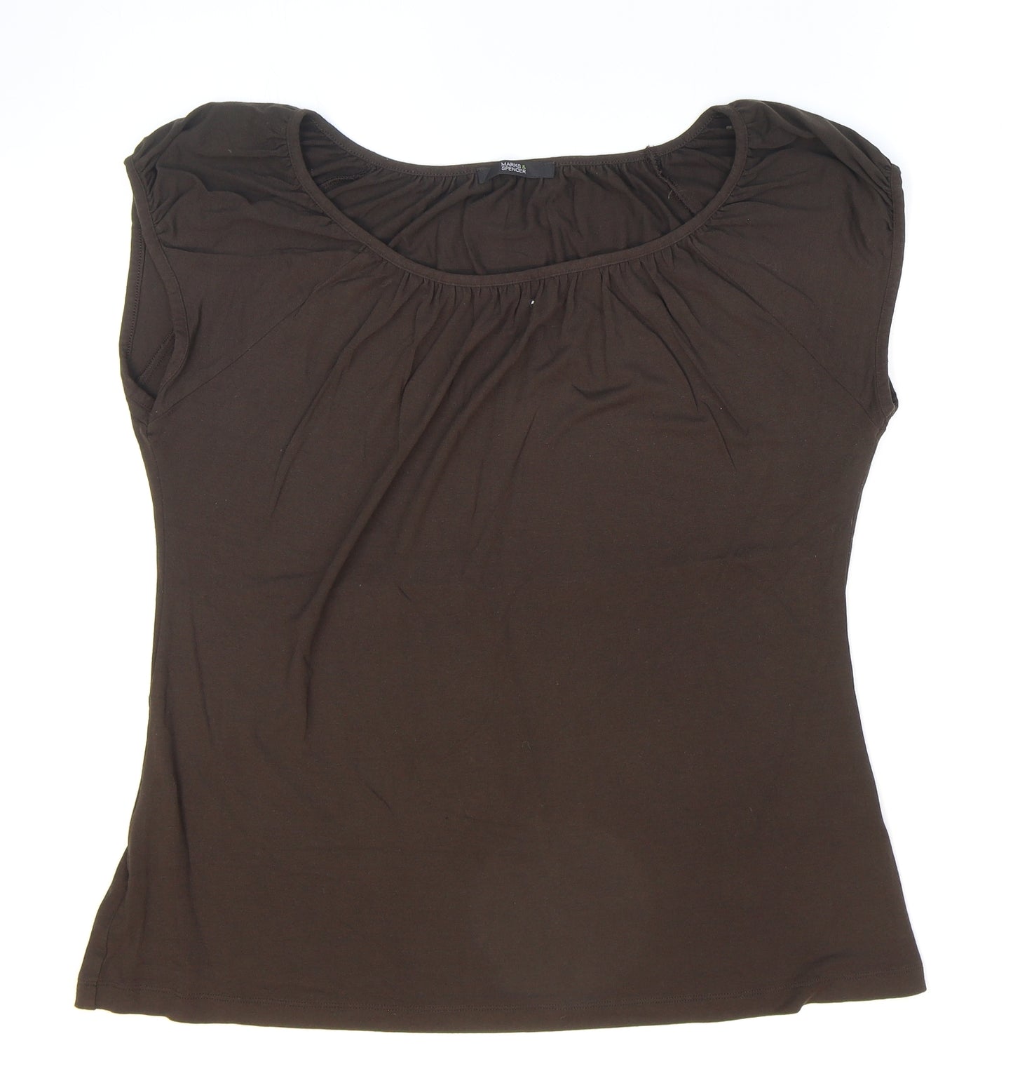 Marks and Spencer Womens Brown Viscose Basic T-Shirt Size 14 Scoop Neck