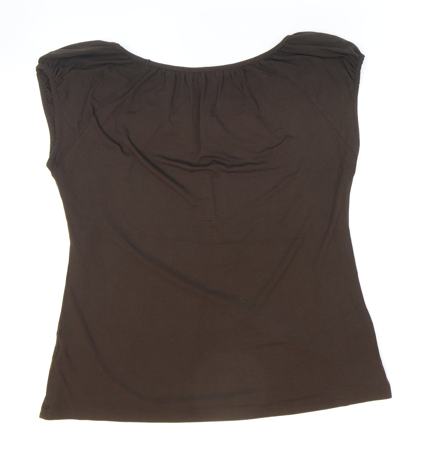 Marks and Spencer Womens Brown Viscose Basic T-Shirt Size 14 Scoop Neck