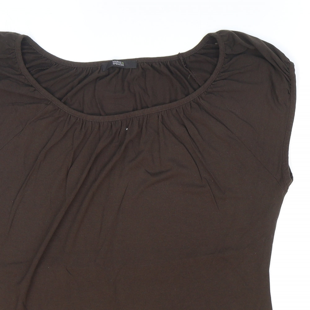 Marks and Spencer Womens Brown Viscose Basic T-Shirt Size 14 Scoop Neck