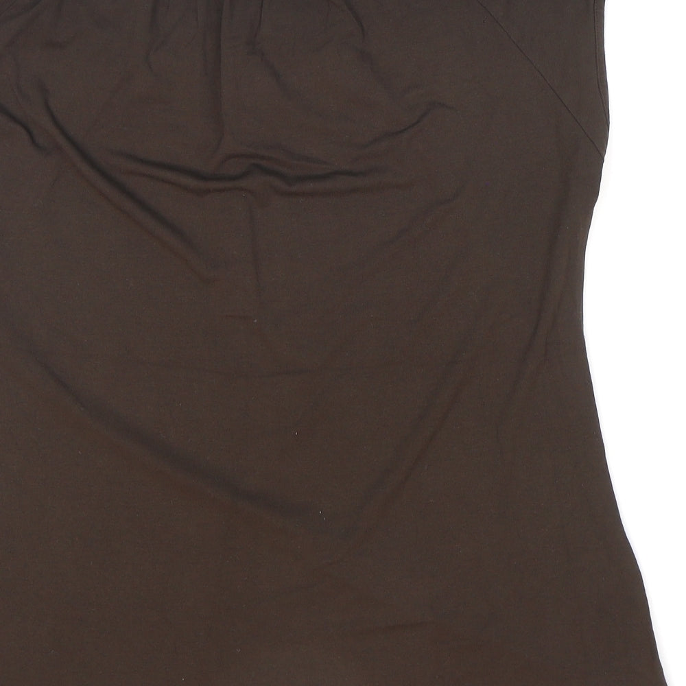Marks and Spencer Womens Brown Viscose Basic T-Shirt Size 14 Scoop Neck
