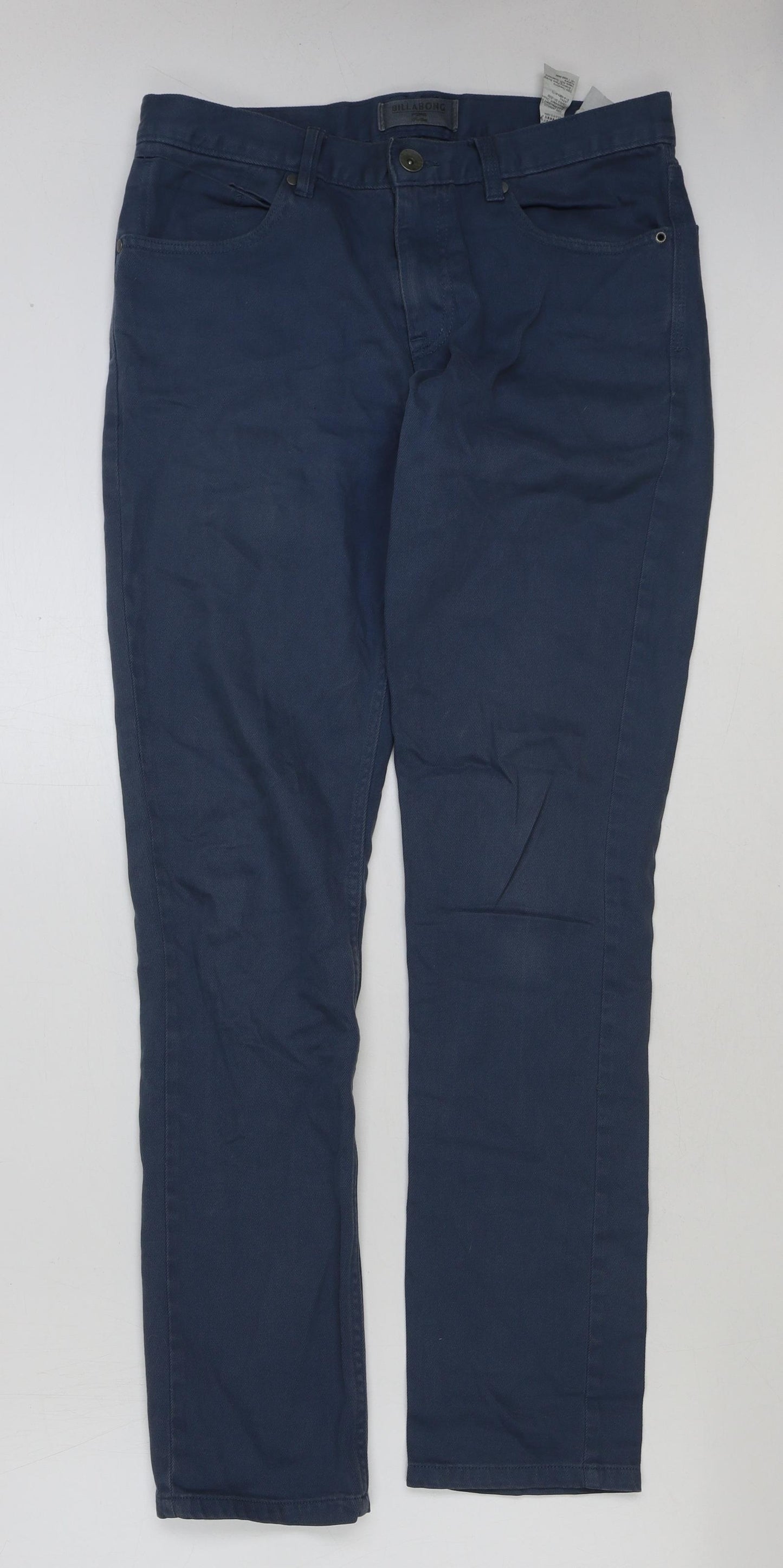 Billabong Mens Blue Cotton Trousers Size 30 in L32 in Regular Button