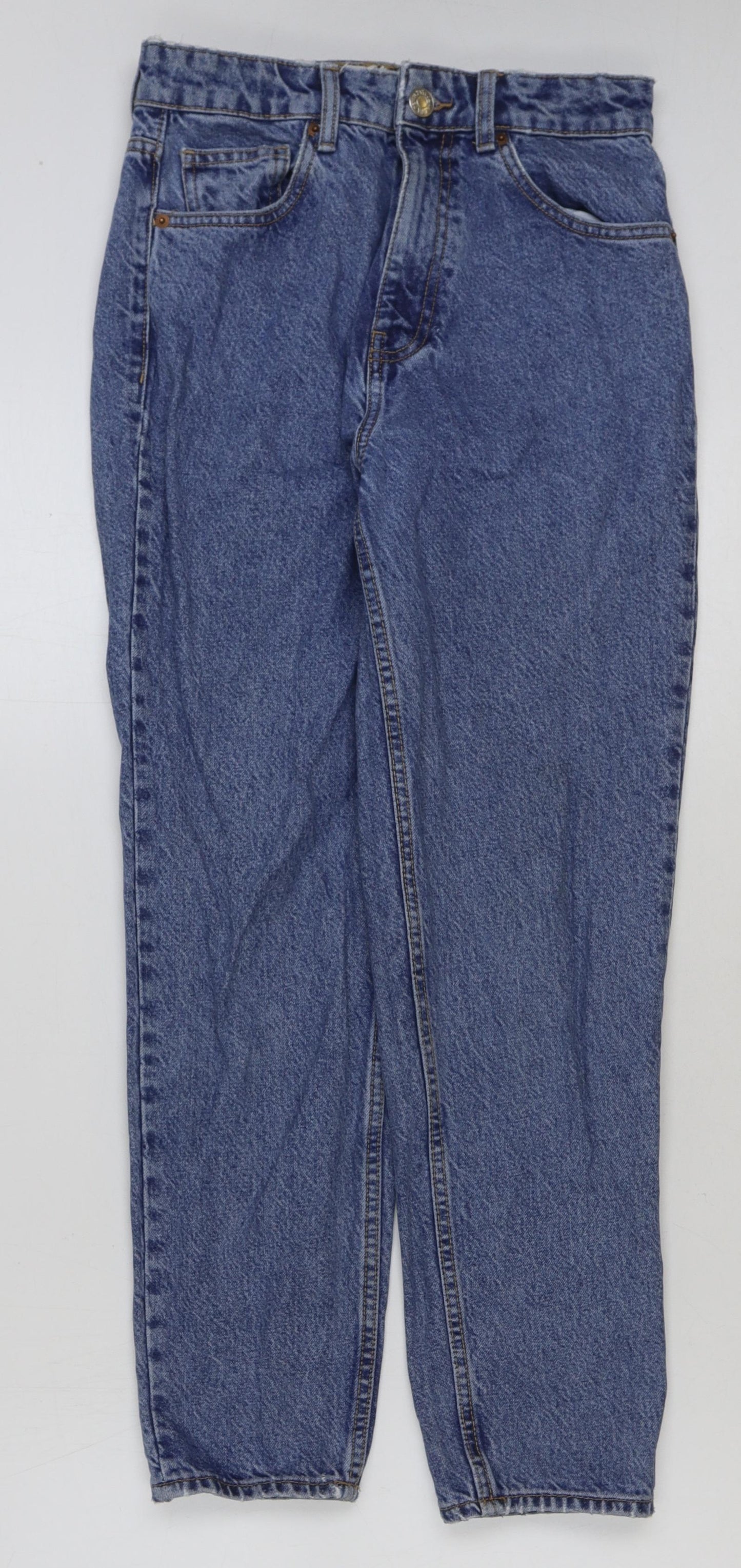 Zara Womens Blue Cotton Mom Jeans Size 10 L28 in Regular Button
