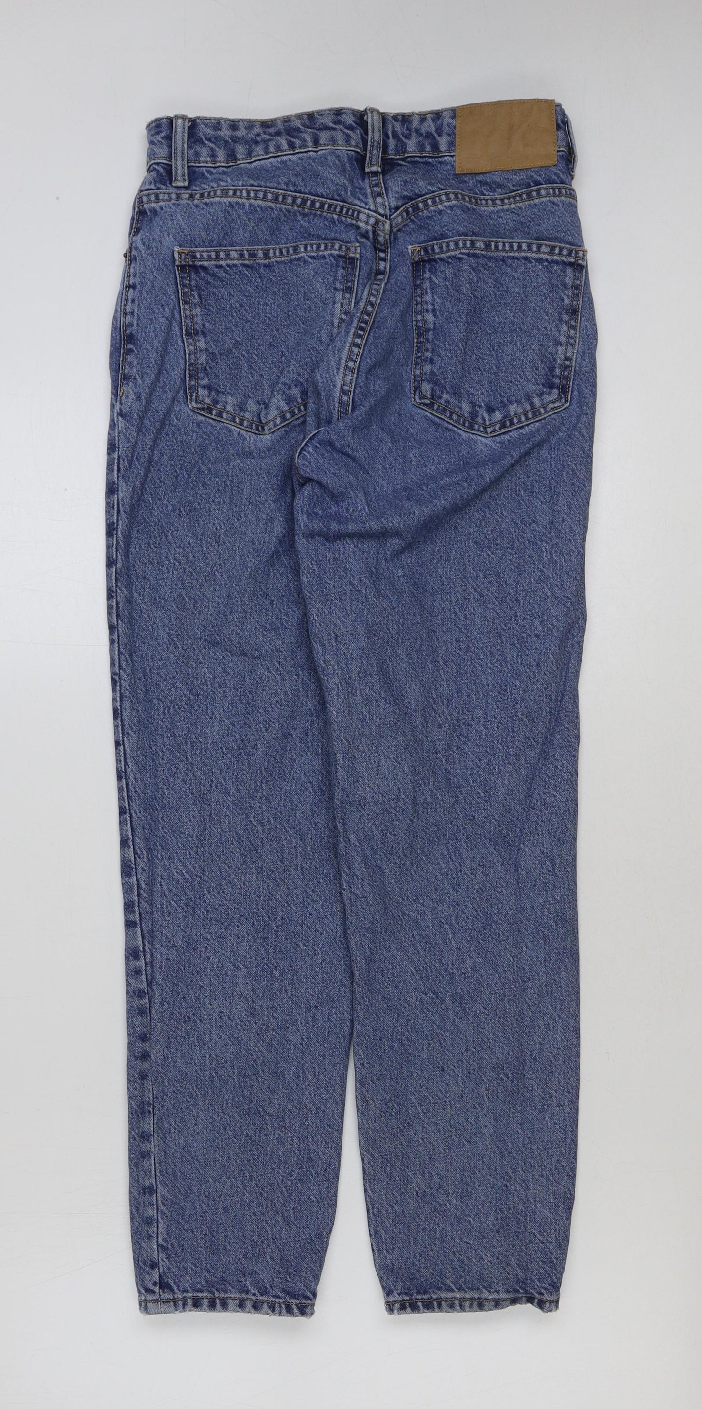 Zara Womens Blue Cotton Mom Jeans Size 10 L28 in Regular Button