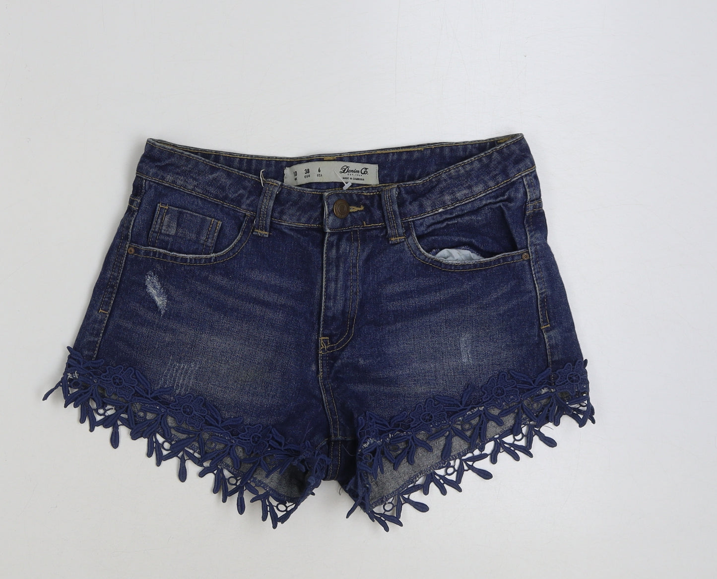 Denim & Co. Womens Blue Cotton Hot Pants Shorts Size 10 Regular Button