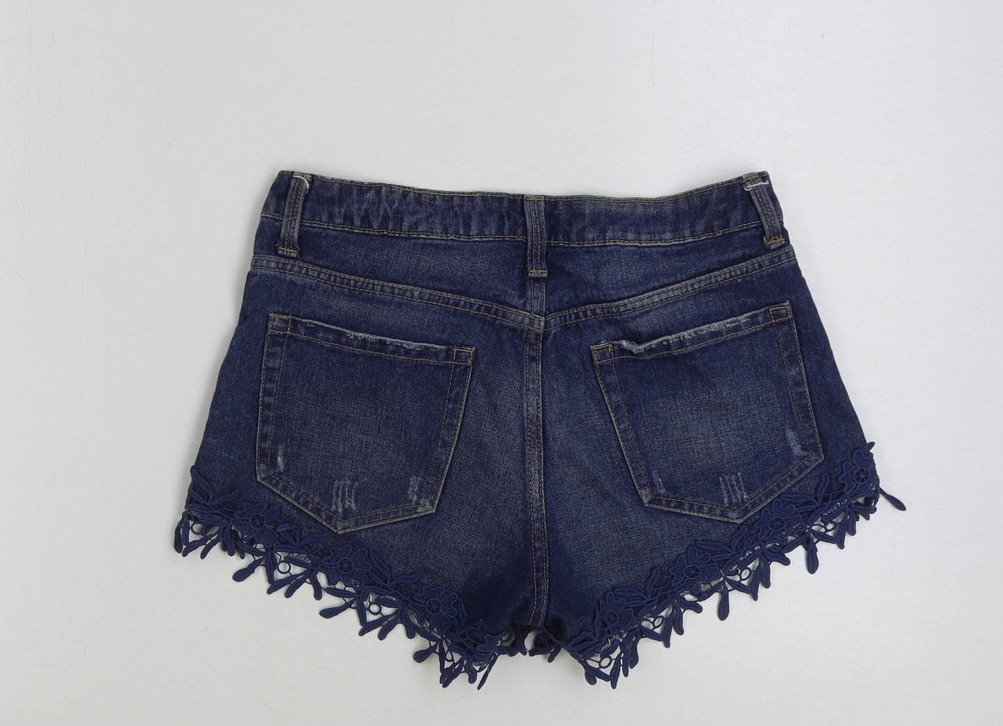 Denim & Co. Womens Blue Cotton Hot Pants Shorts Size 10 Regular Button