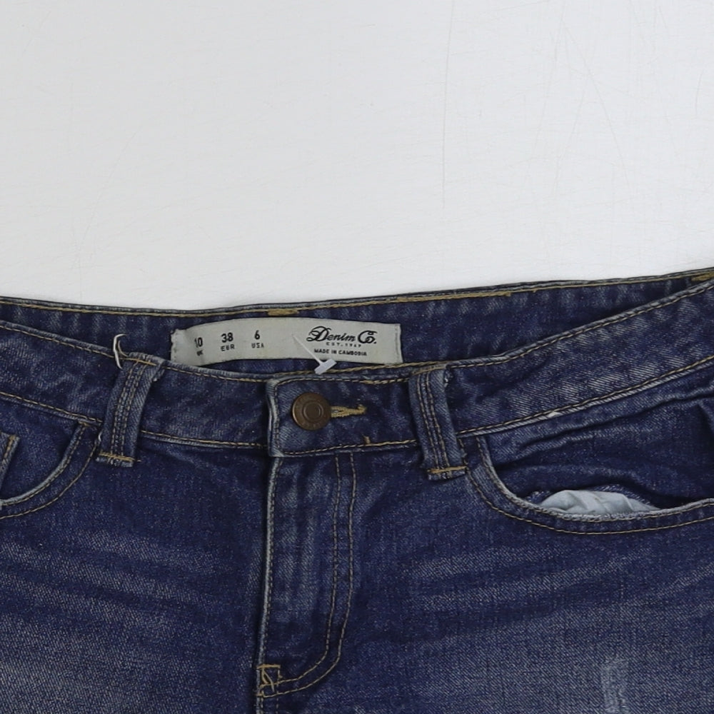 Denim & Co. Womens Blue Cotton Hot Pants Shorts Size 10 Regular Button