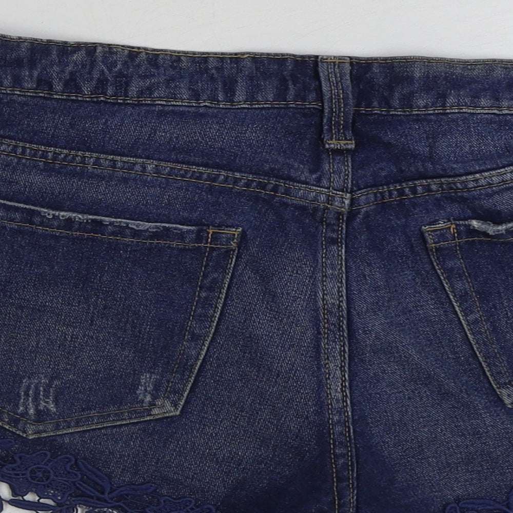 Denim & Co. Womens Blue Cotton Hot Pants Shorts Size 10 Regular Button