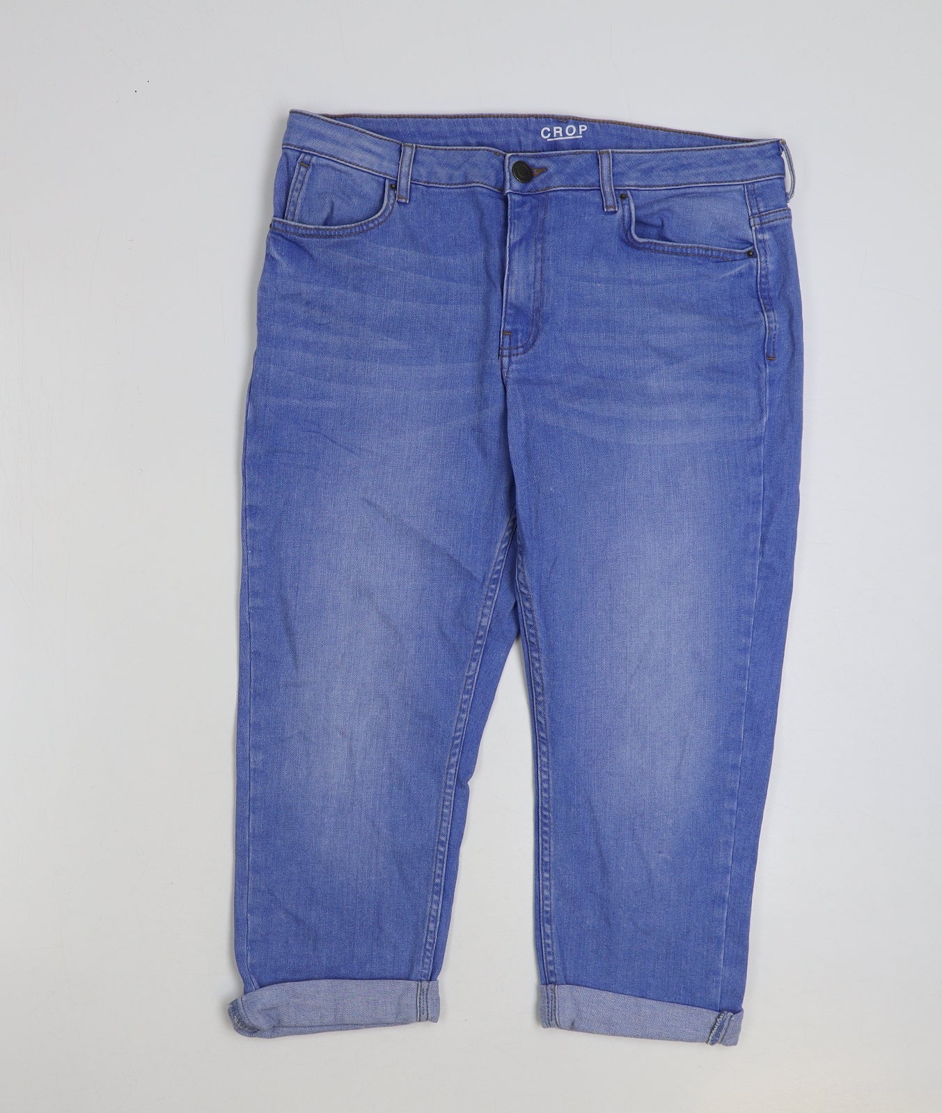 Marks and Spencer Womens Blue Cotton Cropped Jeans Size 36 in L21 in Regular Button