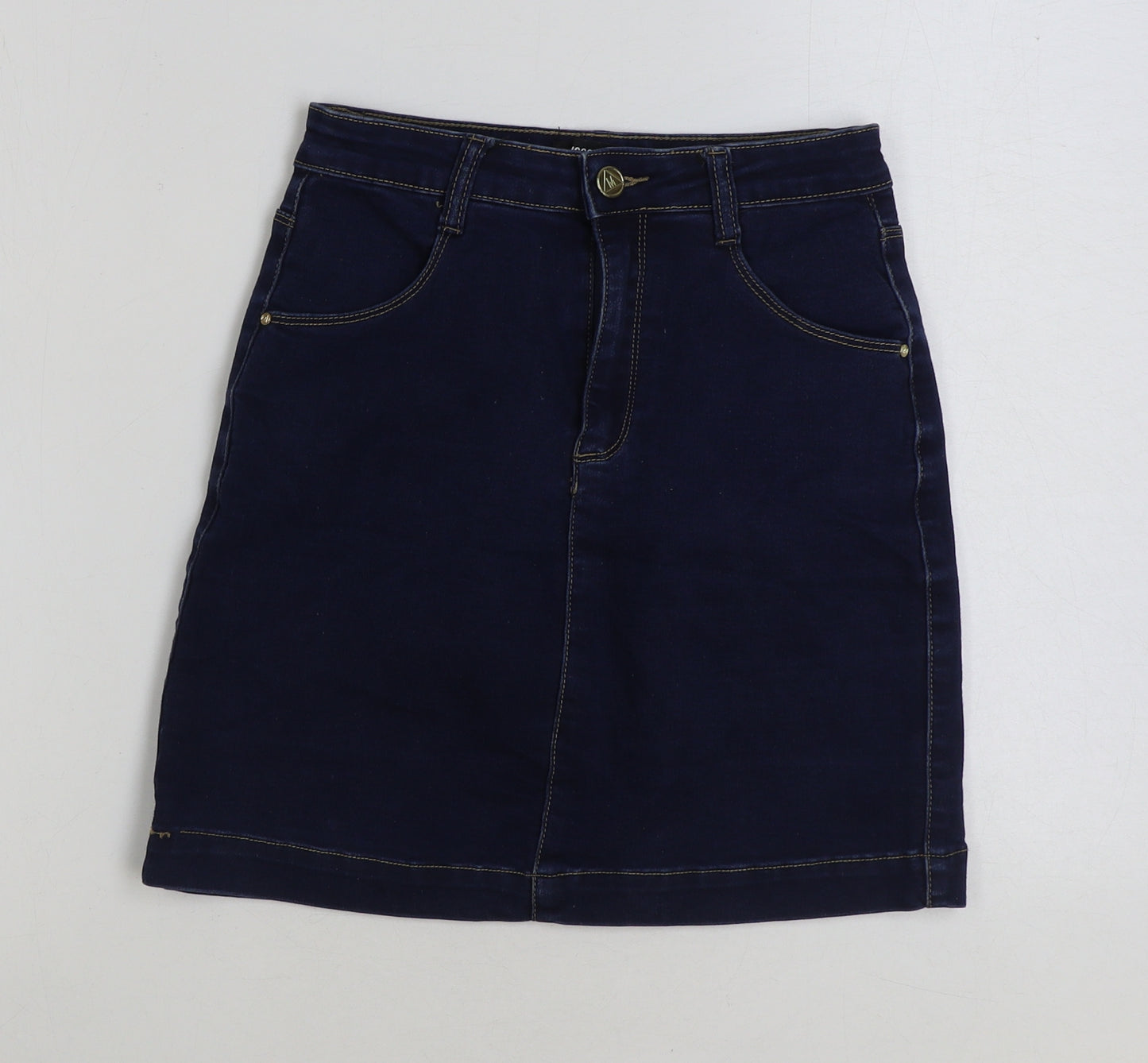 Missguided Womens Blue Cotton Mini Skirt Size 8 Button