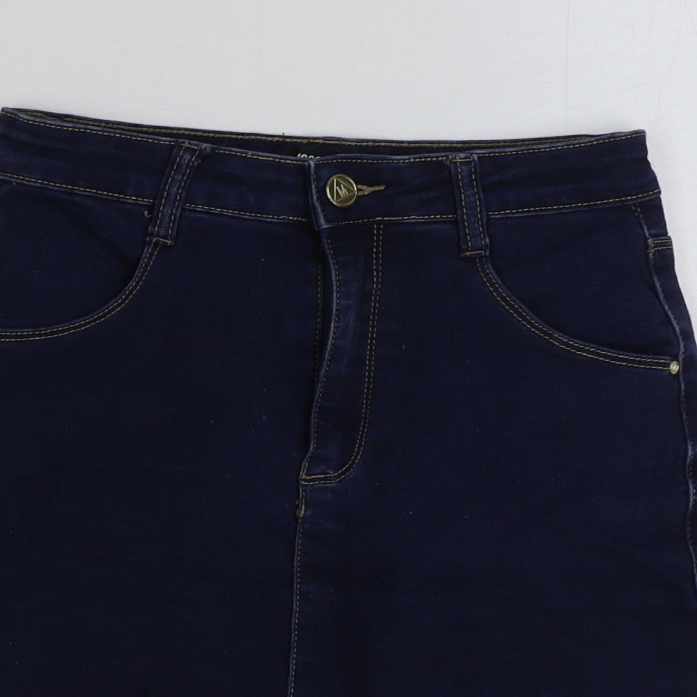 Missguided Womens Blue Cotton Mini Skirt Size 8 Button