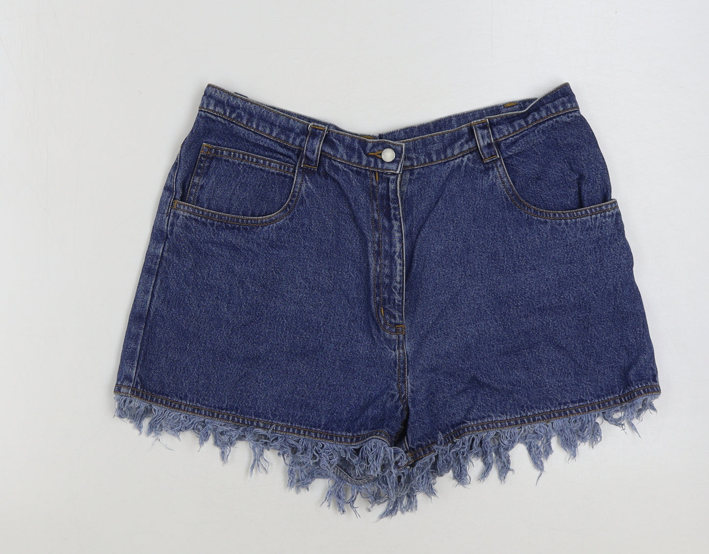 JOIE DE VIURE Womens Blue Cotton Hot Pants Shorts Size 12 L12 in Regular Button - Distressed