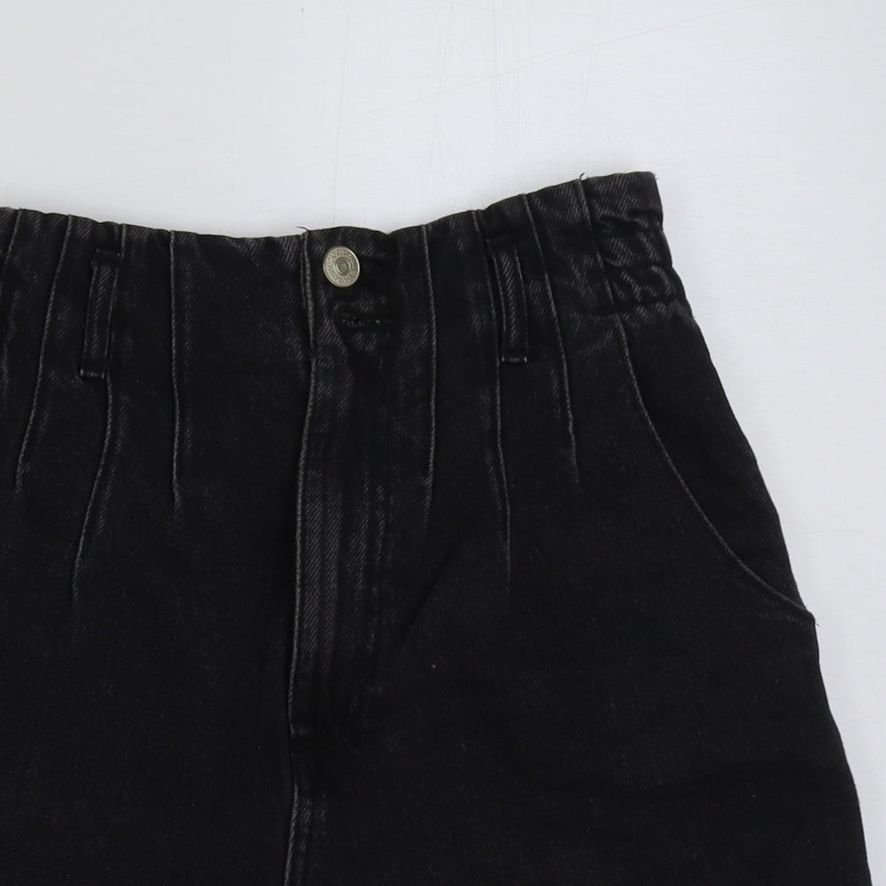 Zara Womens Black Cotton Paperbag Shorts Size 8 Regular Button