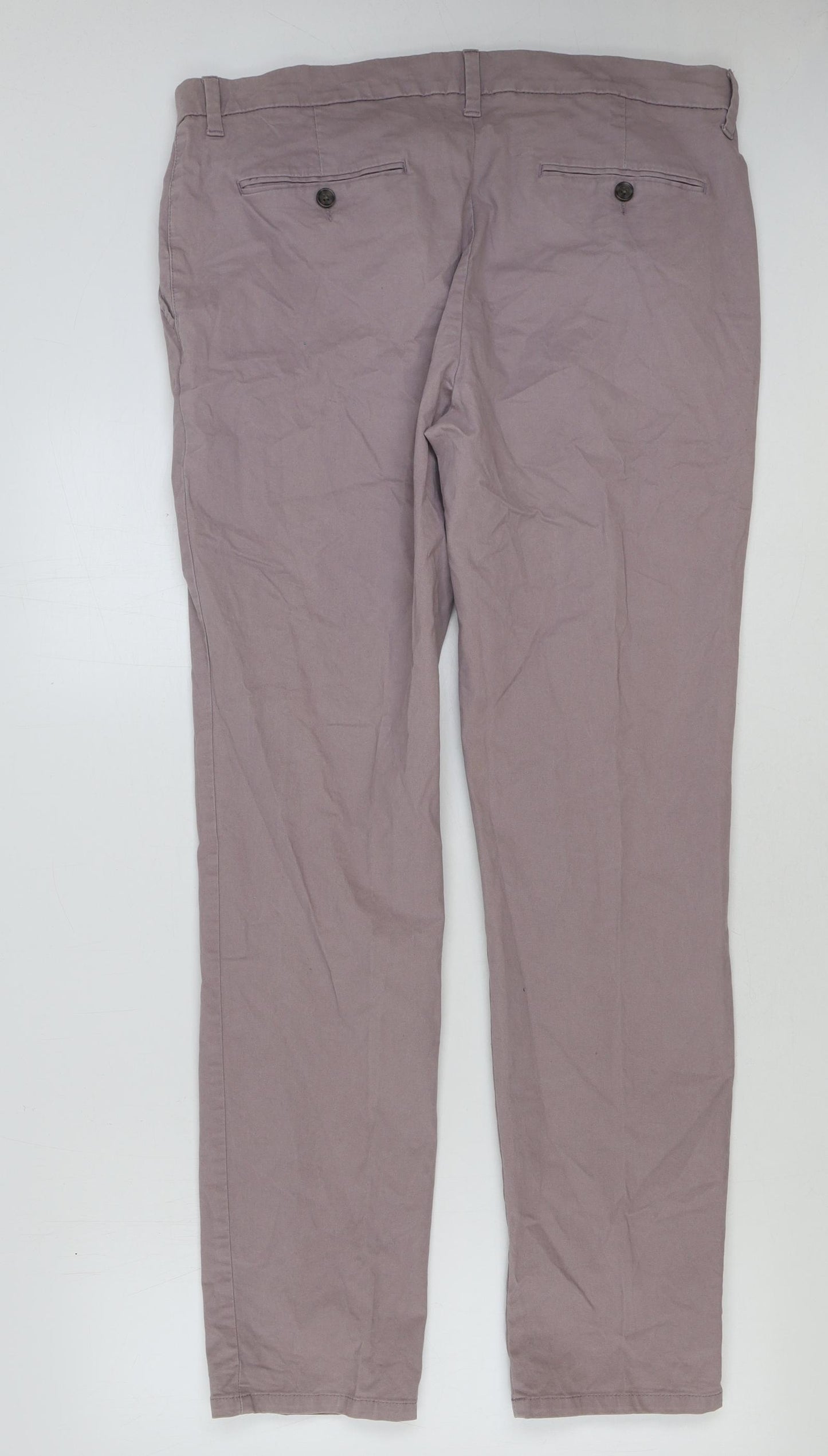 Marks and Spencer Mens Purple Cotton Trousers Size 36 in L33 in Regular Button