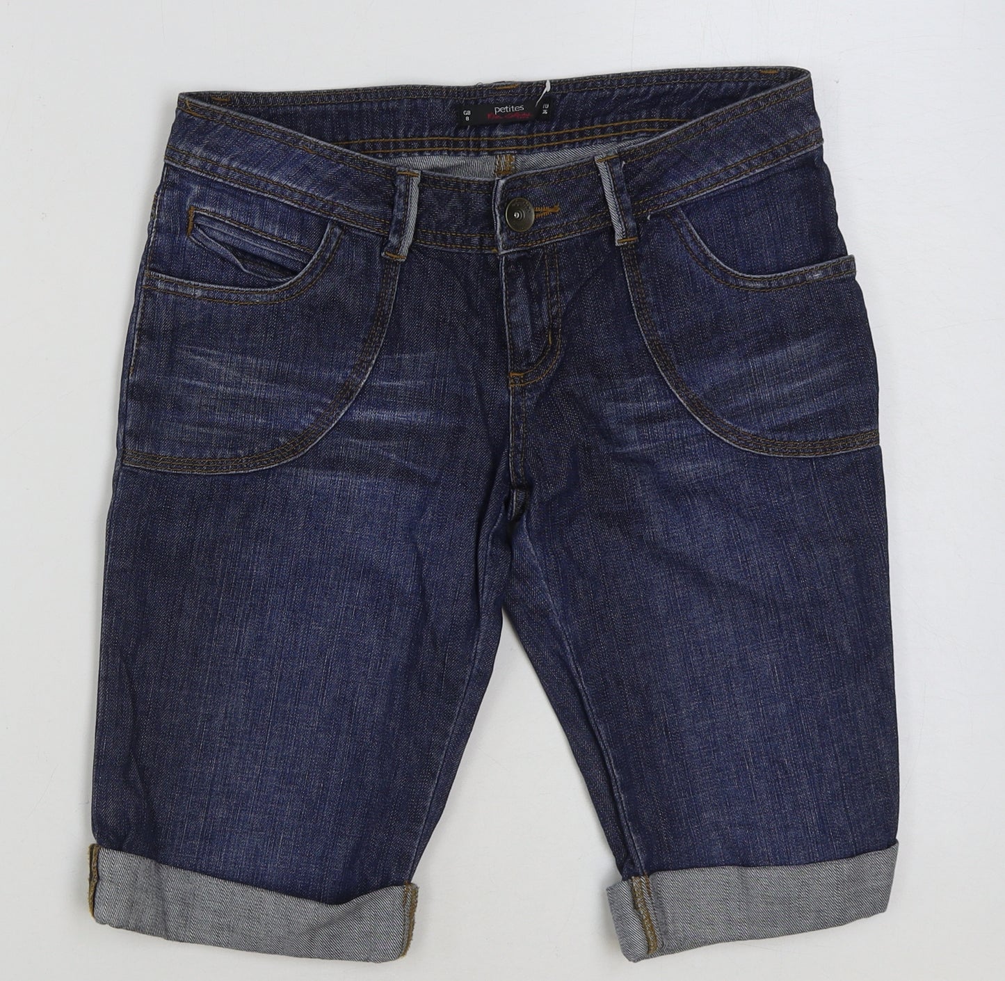 Miss Selfridge Womens Blue Cotton Bermuda Shorts Size 8 L12 in Regular Button