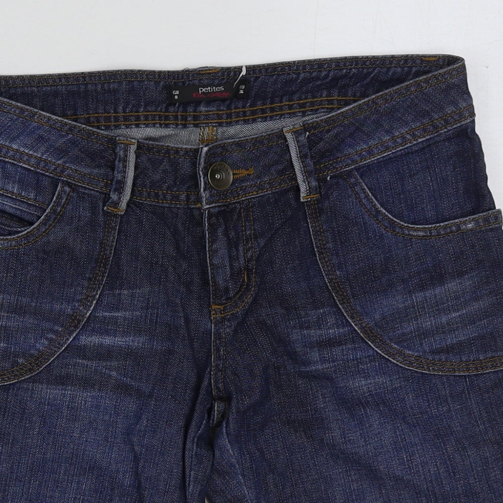 Miss Selfridge Womens Blue Cotton Bermuda Shorts Size 8 L12 in Regular Button