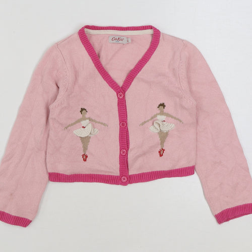 Cath Kidston Girls Pink V-Neck Camel Cardigan Jumper Size 5-6 Years Button - Ballerina