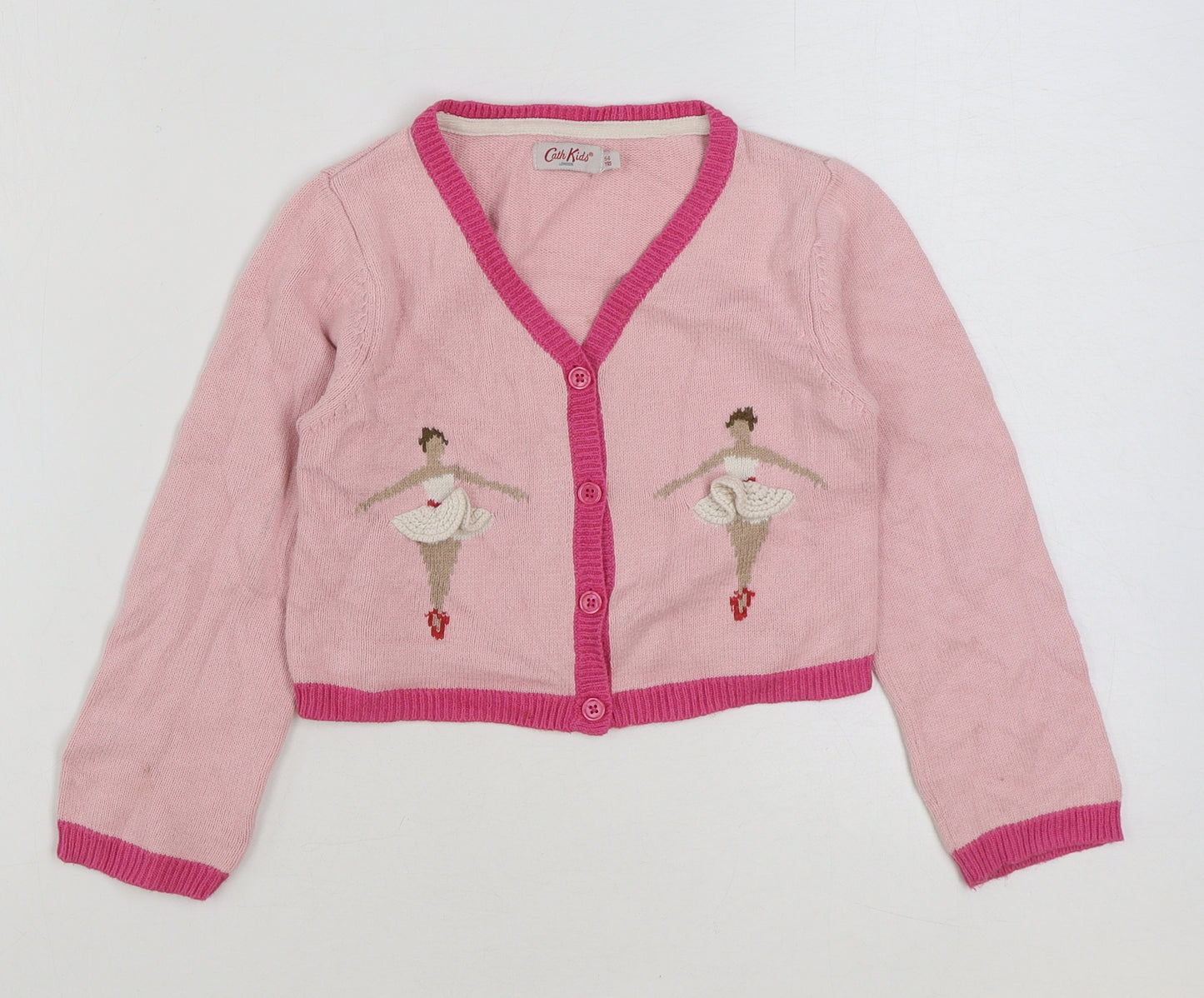 Cath Kidston Girls Pink V-Neck Camel Cardigan Jumper Size 5-6 Years Button - Ballerina