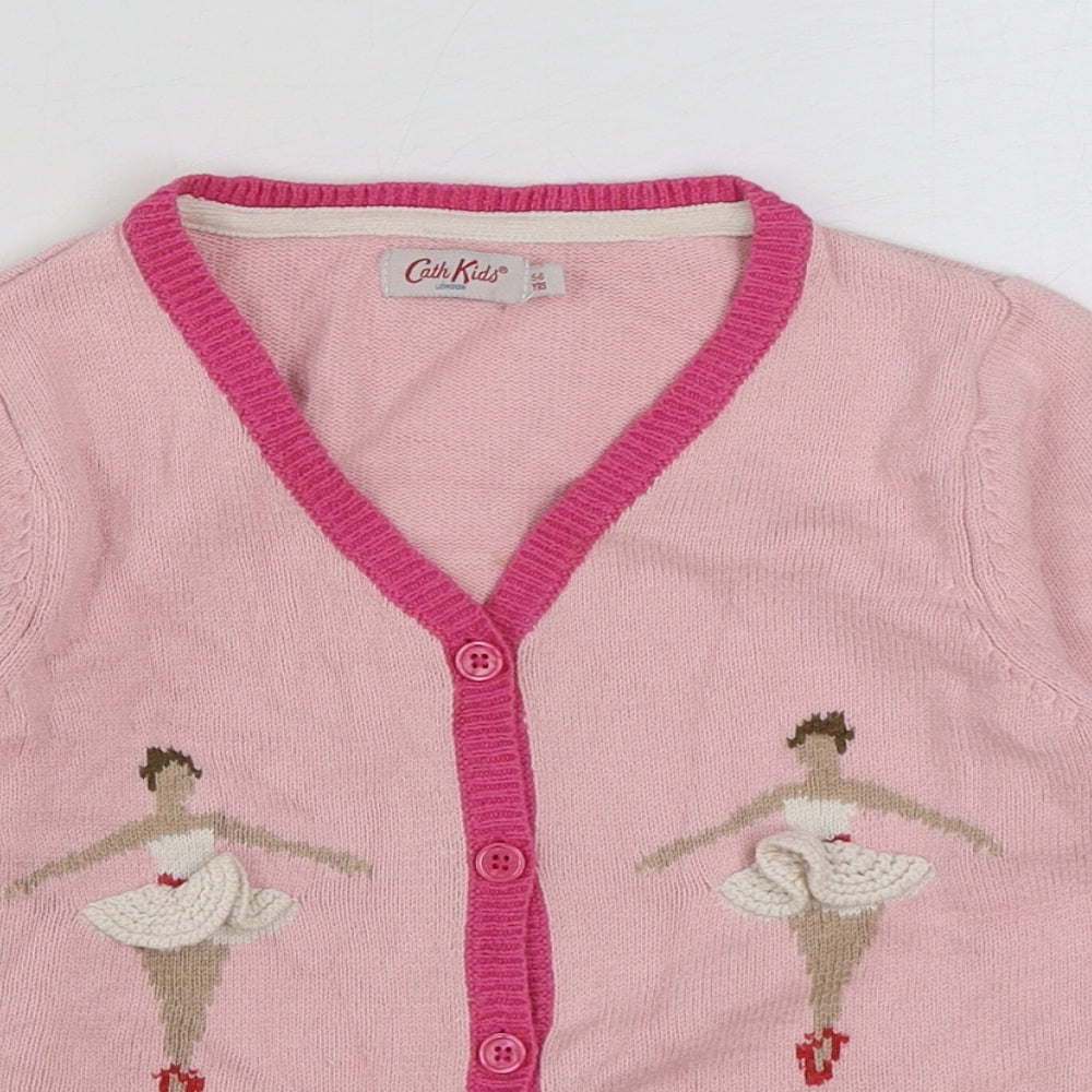 Cath Kidston Girls Pink V-Neck Camel Cardigan Jumper Size 5-6 Years Button - Ballerina