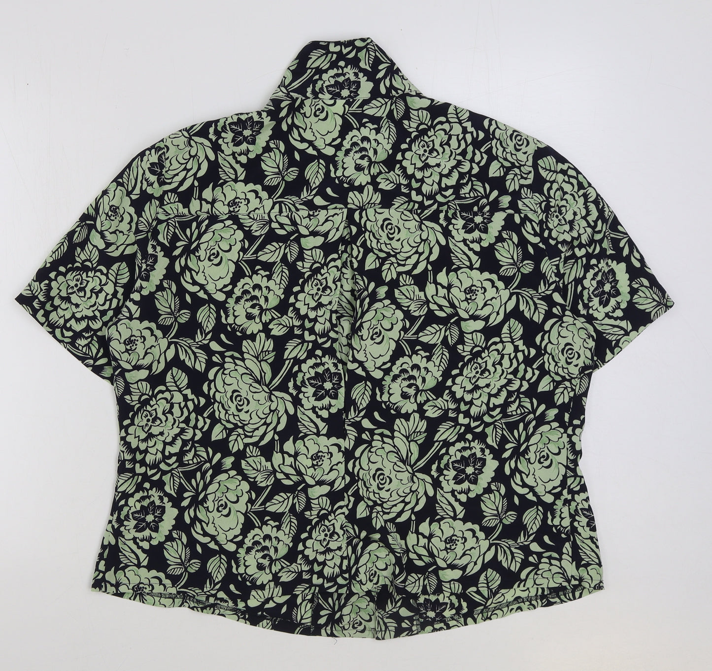 Eastex Womens Green Floral Polyester Basic Button-Up Size 18 Collared
