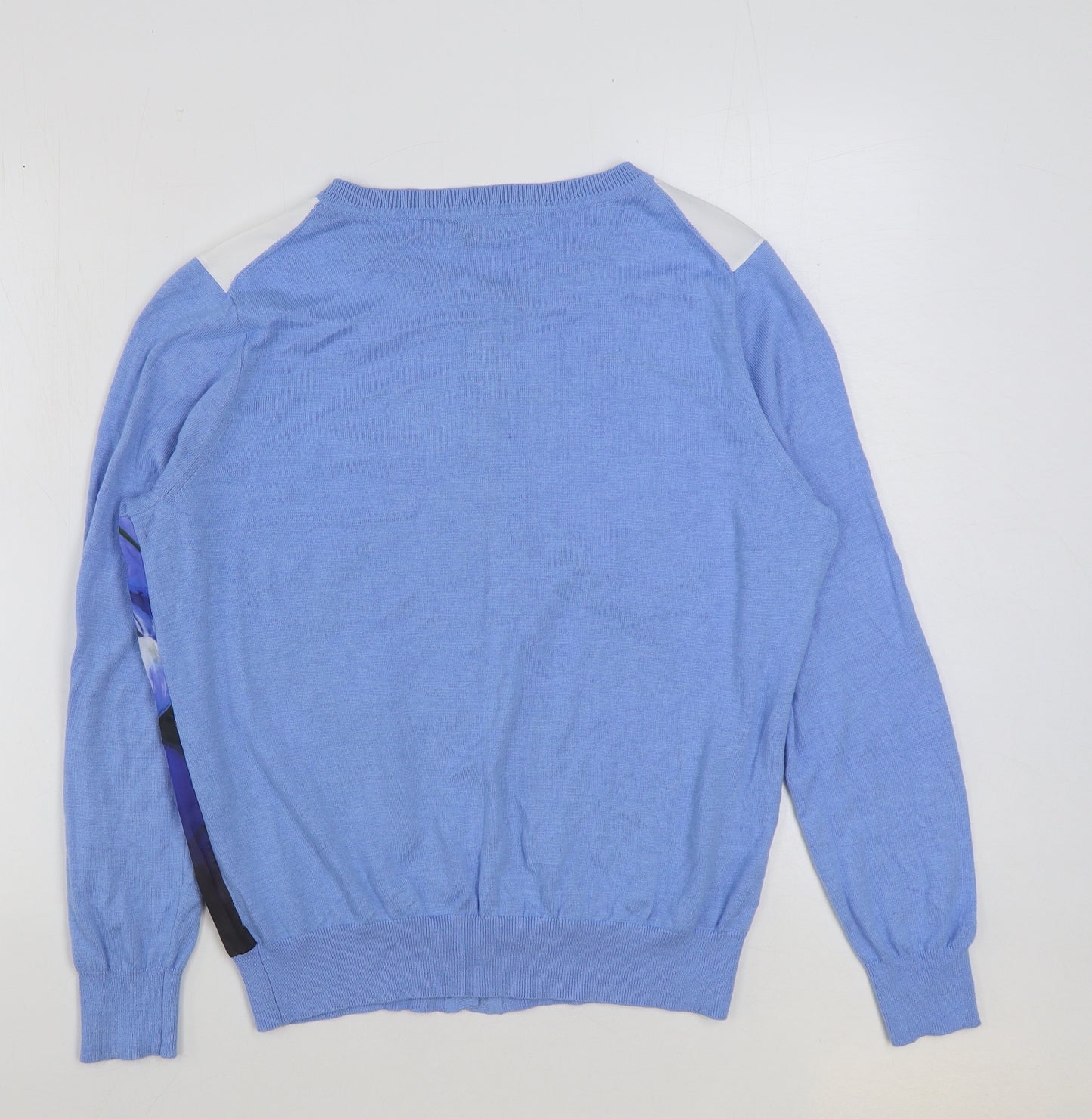 Paramour Womens Blue Round Neck Floral Cotton Cardigan Jumper Size XL