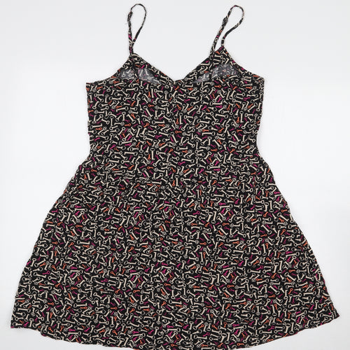 H&M Womens Black Geometric Viscose A-Line Size 14 V-Neck Button - Key Print