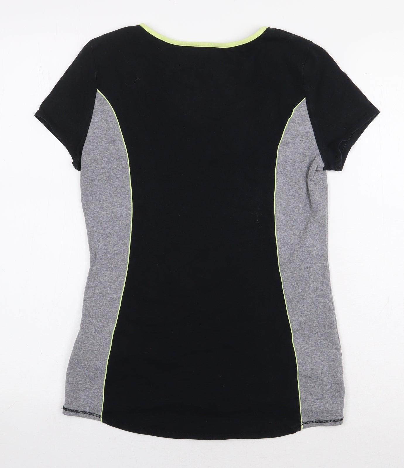 Marks and Spencer Womens Black Colourblock Cotton Basic T-Shirt Size 10 V-Neck Pullover