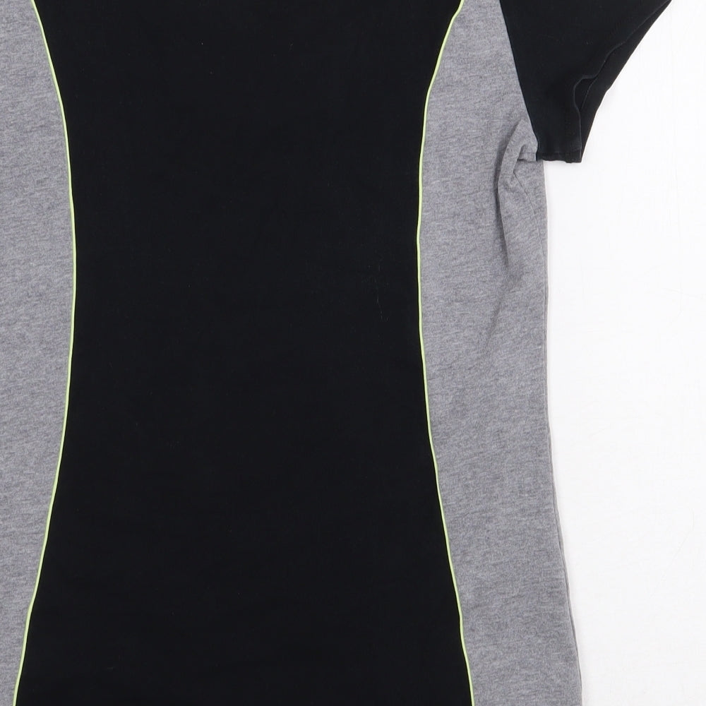Marks and Spencer Womens Black Colourblock Cotton Basic T-Shirt Size 10 V-Neck Pullover
