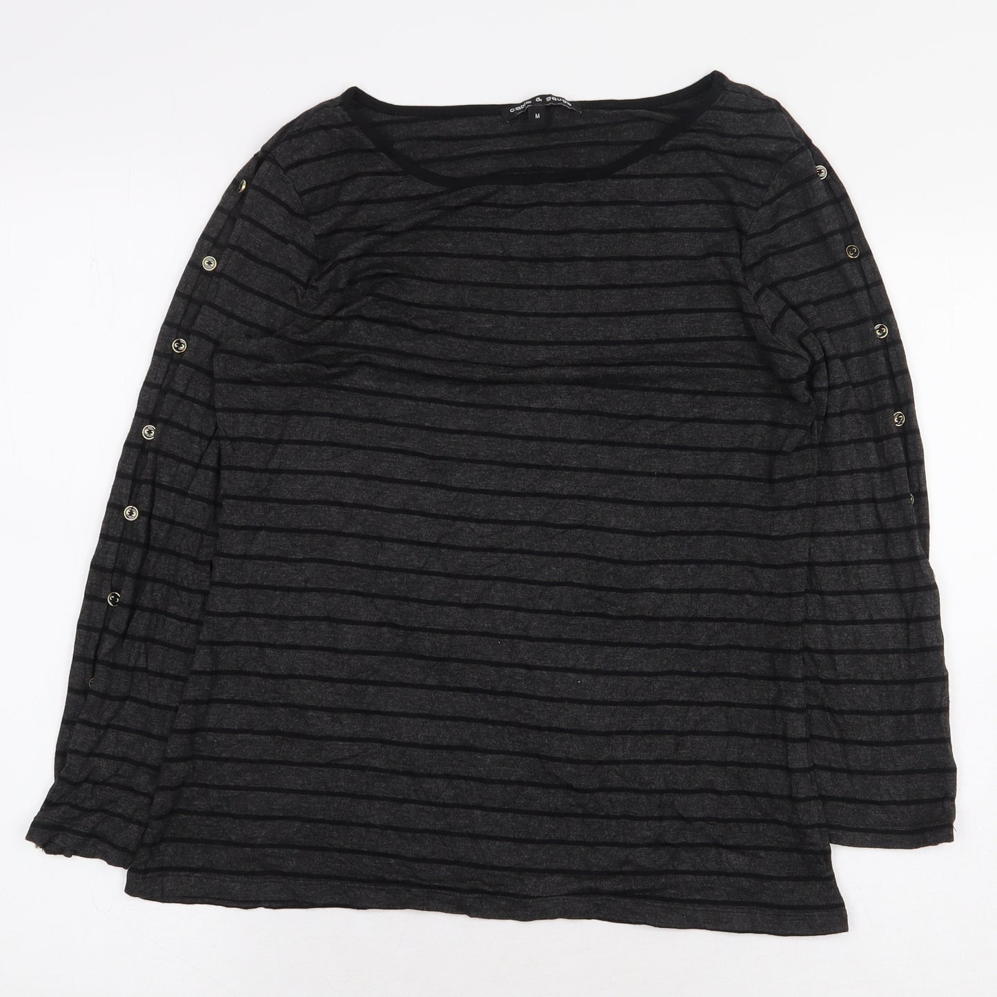 Cable & Gauge Womens Grey Striped Viscose Basic T-Shirt Size M Boat Neck