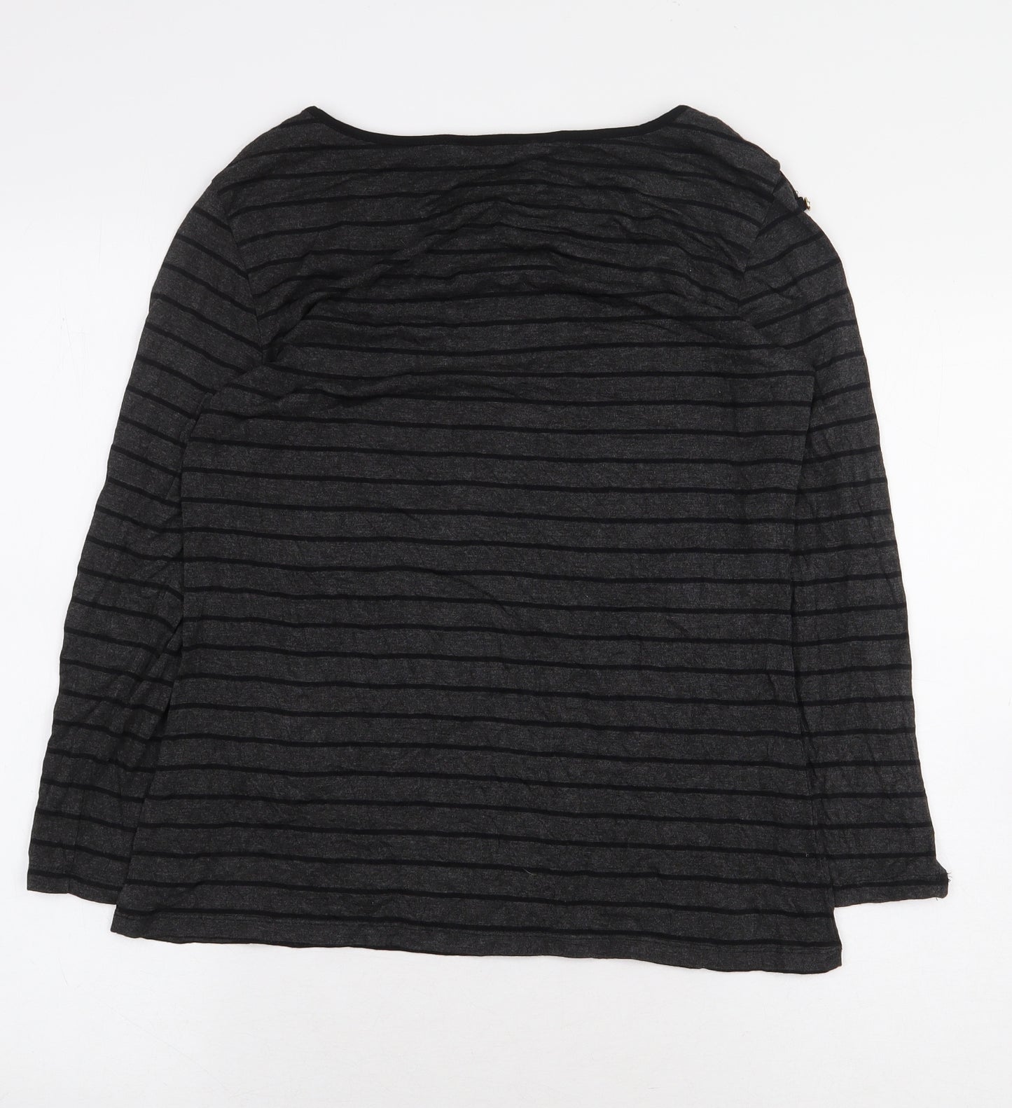 Cable & Gauge Womens Grey Striped Viscose Basic T-Shirt Size M Boat Neck