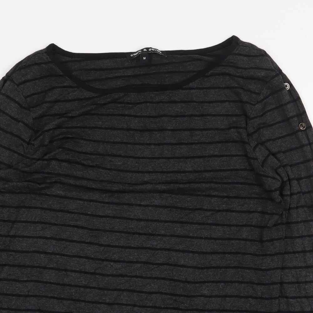 Cable & Gauge Womens Grey Striped Viscose Basic T-Shirt Size M Boat Neck