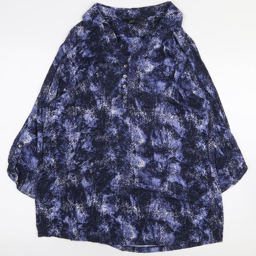 Isle Essentials Womens Blue Animal Print Viscose Basic Blouse Size 14 Collared