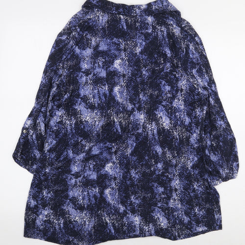 Isle Essentials Womens Blue Animal Print Viscose Basic Blouse Size 14 Collared