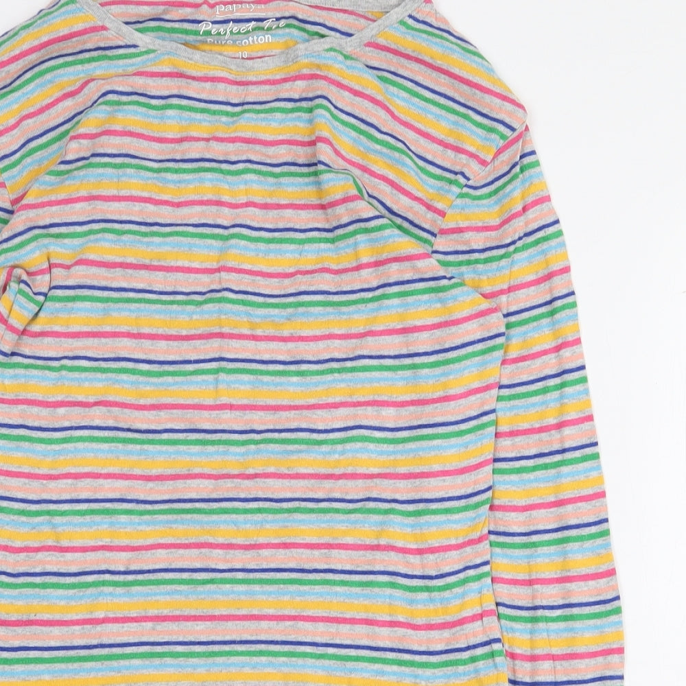 Papaya Womens Multicoloured Striped 100% Cotton Basic T-Shirt Size 10 Round Neck