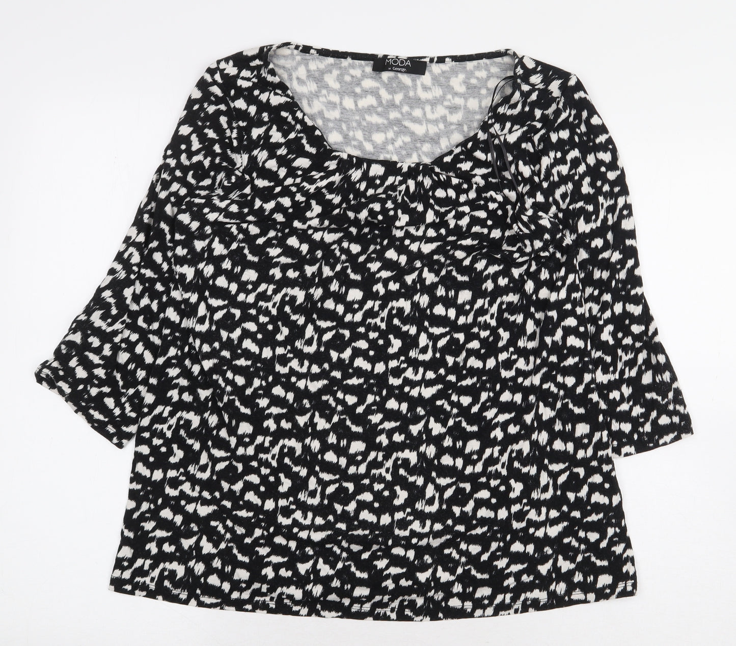 George Womens Black Animal Print Viscose Basic Blouse Size 14 Scoop Neck