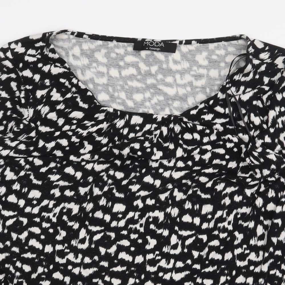 George Womens Black Animal Print Viscose Basic Blouse Size 14 Scoop Neck
