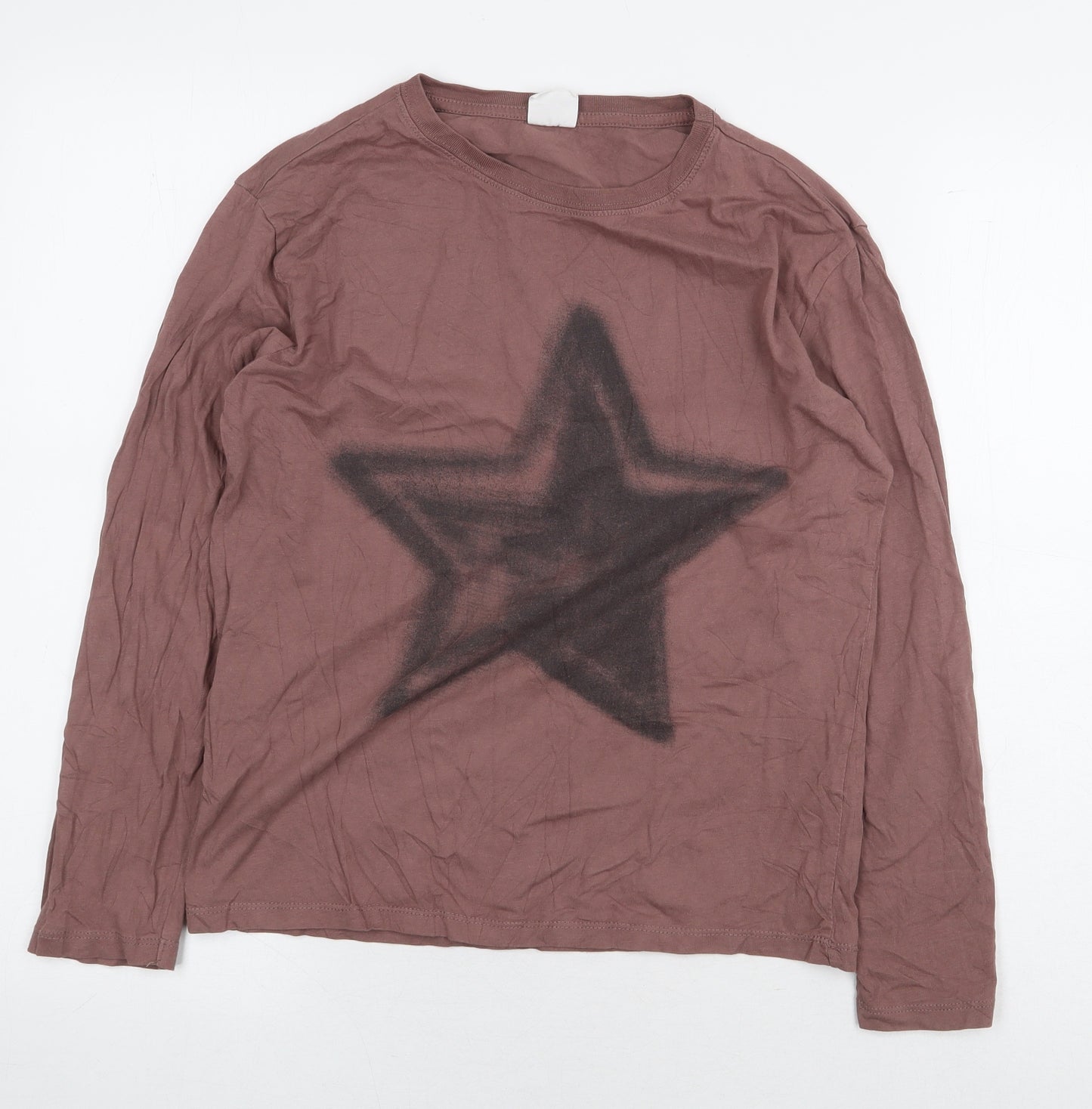 Zara Girls Brown 100% Cotton Basic T-Shirt Size 11-12 Years Round Neck Pullover - Star