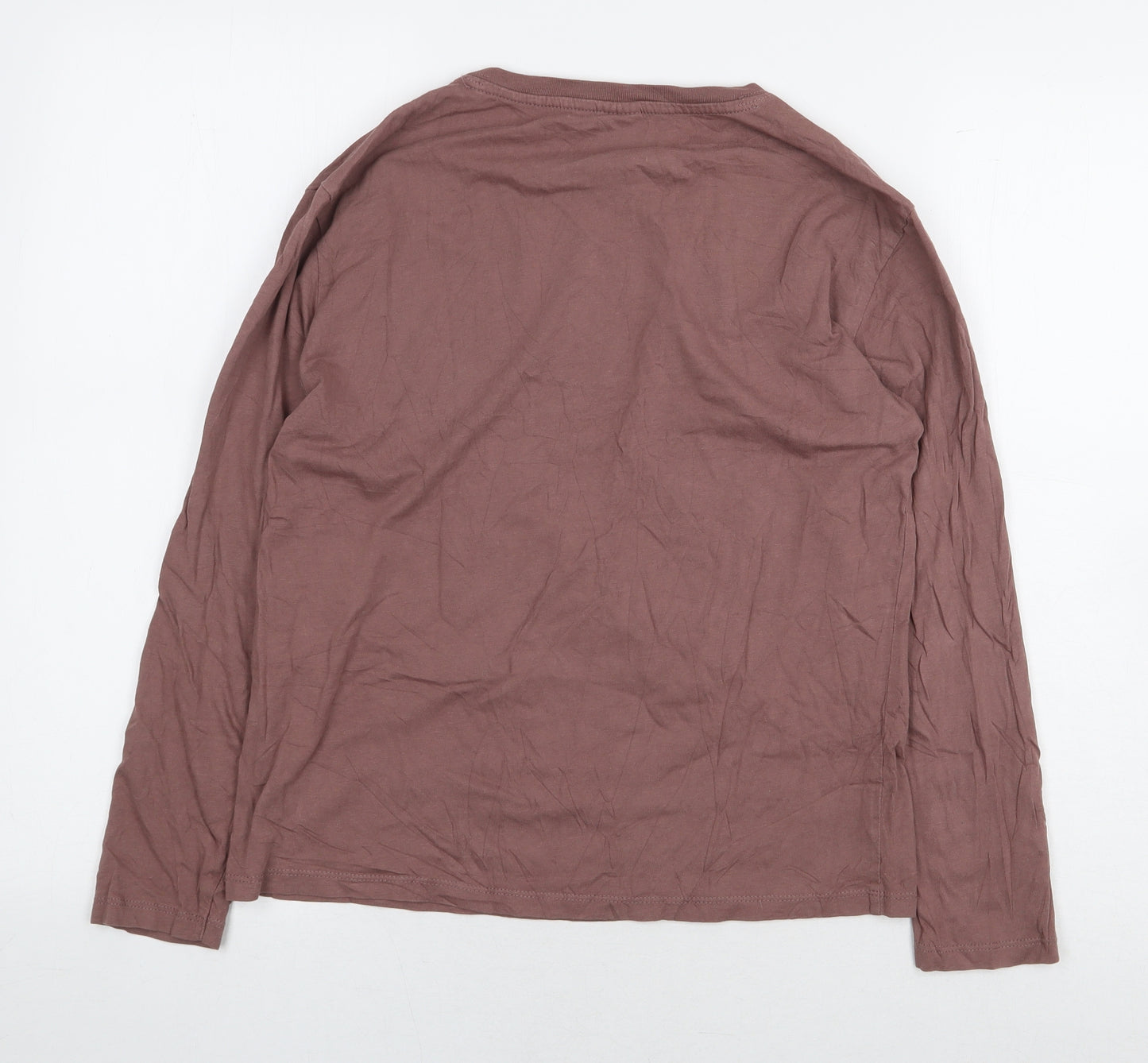 Zara Girls Brown 100% Cotton Basic T-Shirt Size 11-12 Years Round Neck Pullover - Star
