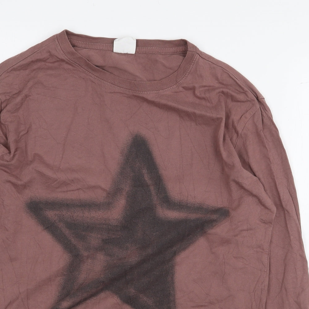Zara Girls Brown 100% Cotton Basic T-Shirt Size 11-12 Years Round Neck Pullover - Star