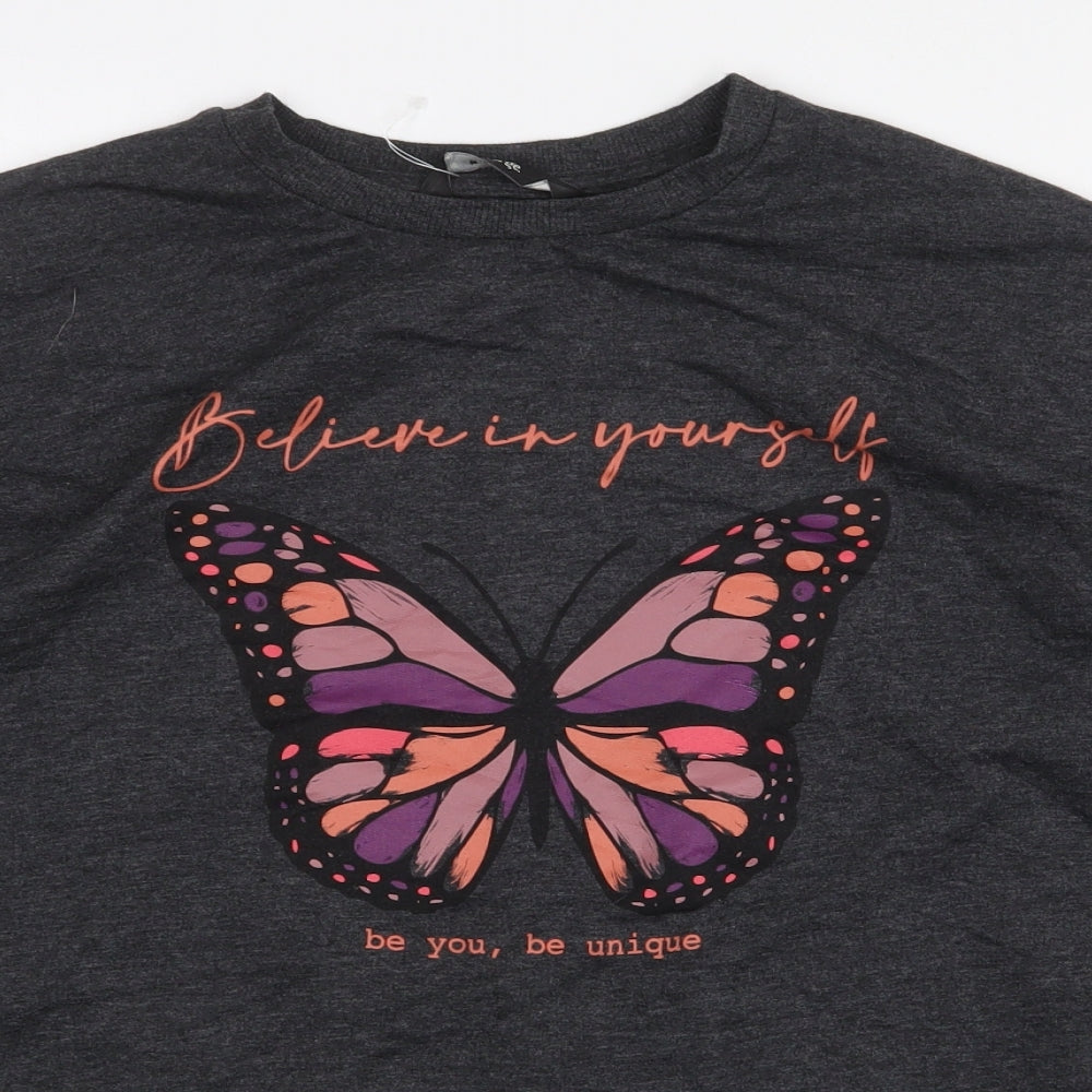 George Girls Grey Cotton Pullover Sweatshirt Size 11-12 Years Pullover - Butterfly