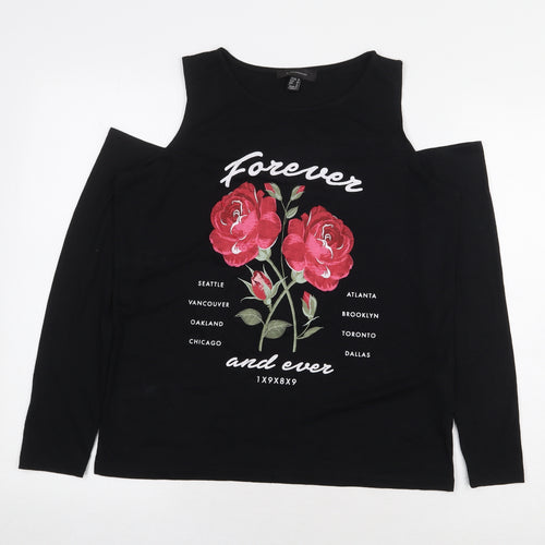 Atmosphere Womens Black Polyester Basic T-Shirt Size 10 Round Neck - Cold Shoulder