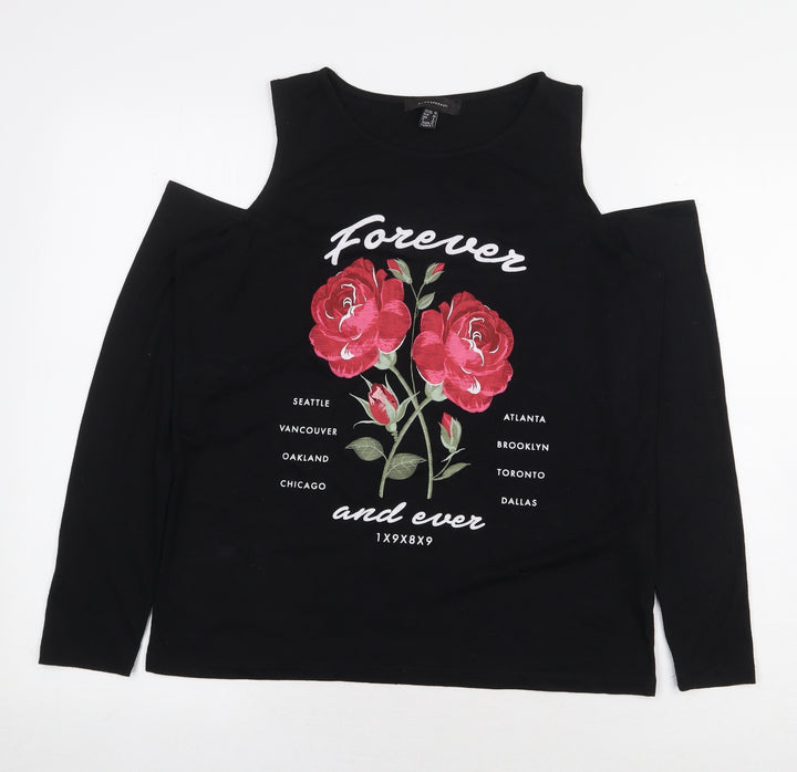Atmosphere Womens Black Polyester Basic T-Shirt Size 10 Round Neck - Cold Shoulder
