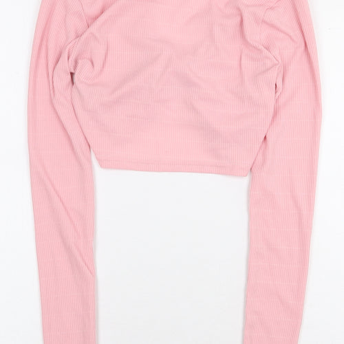 Misspap Womens Pink Polyester Cropped T-Shirt Size 10 V-Neck - Tie Front