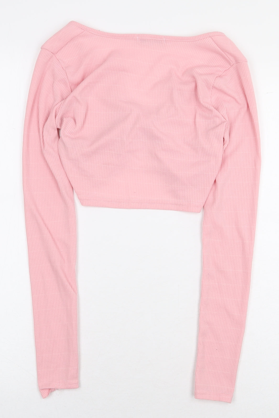 Misspap Womens Pink Polyester Cropped T-Shirt Size 10 V-Neck - Tie Front