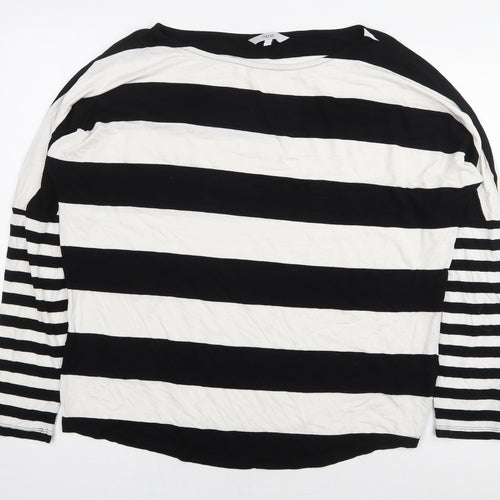 NEXT Womens Black Striped Viscose Basic T-Shirt Size 14 Boat Neck