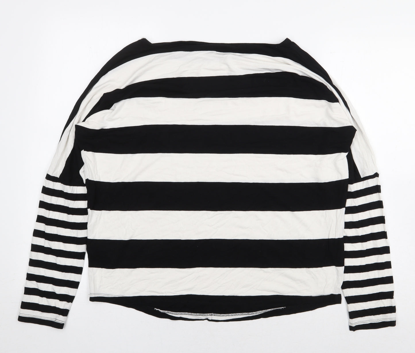 NEXT Womens Black Striped Viscose Basic T-Shirt Size 14 Boat Neck