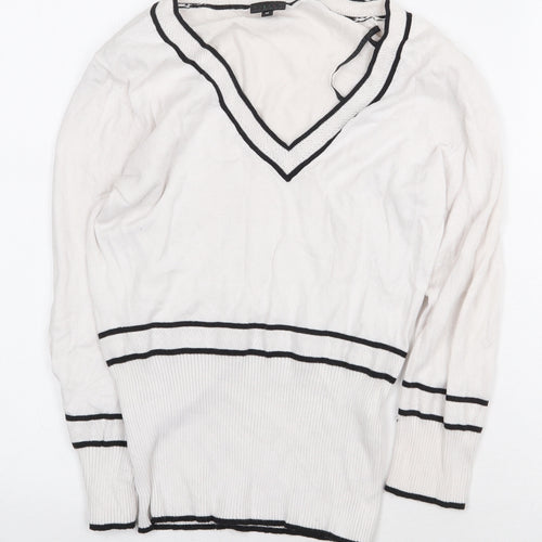 HIJKLM Womens White Cotton Pullover Sweatshirt Size M Pullover - Ribbed detailing