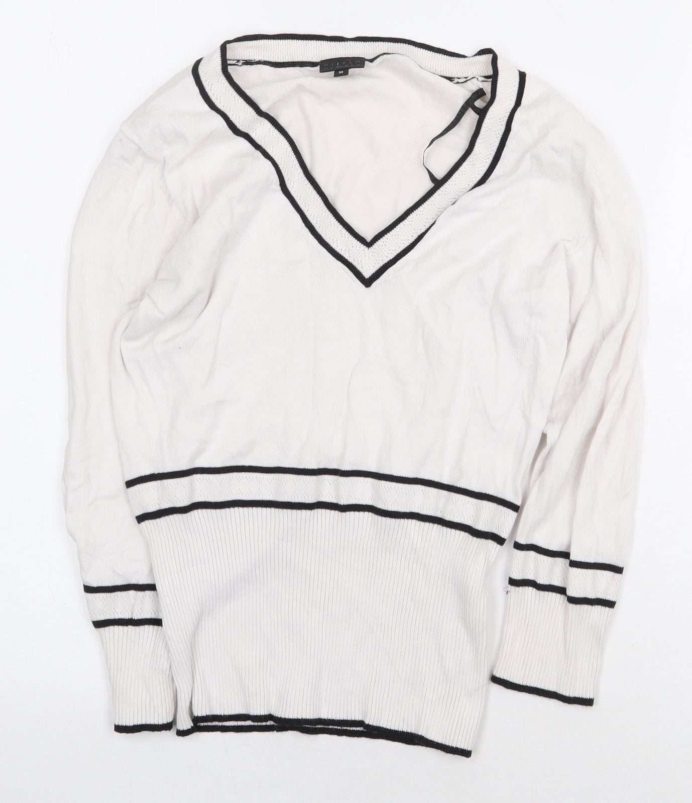 HIJKLM Womens White Cotton Pullover Sweatshirt Size M Pullover - Ribbed detailing