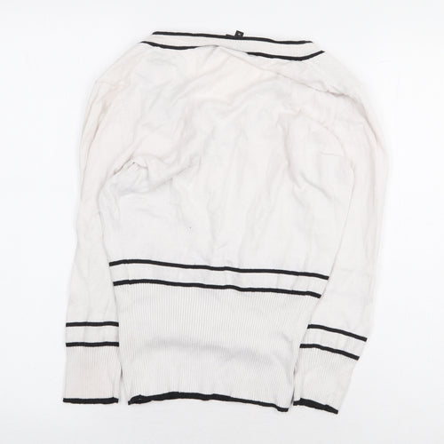 HIJKLM Womens White Cotton Pullover Sweatshirt Size M Pullover - Ribbed detailing